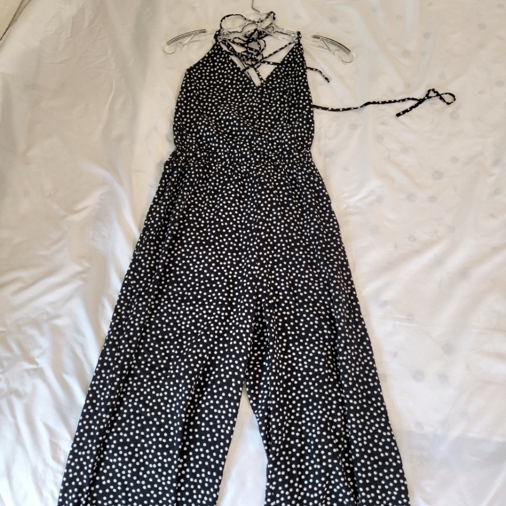 Black & White Polka Dot Sleeveless Jumpsuit